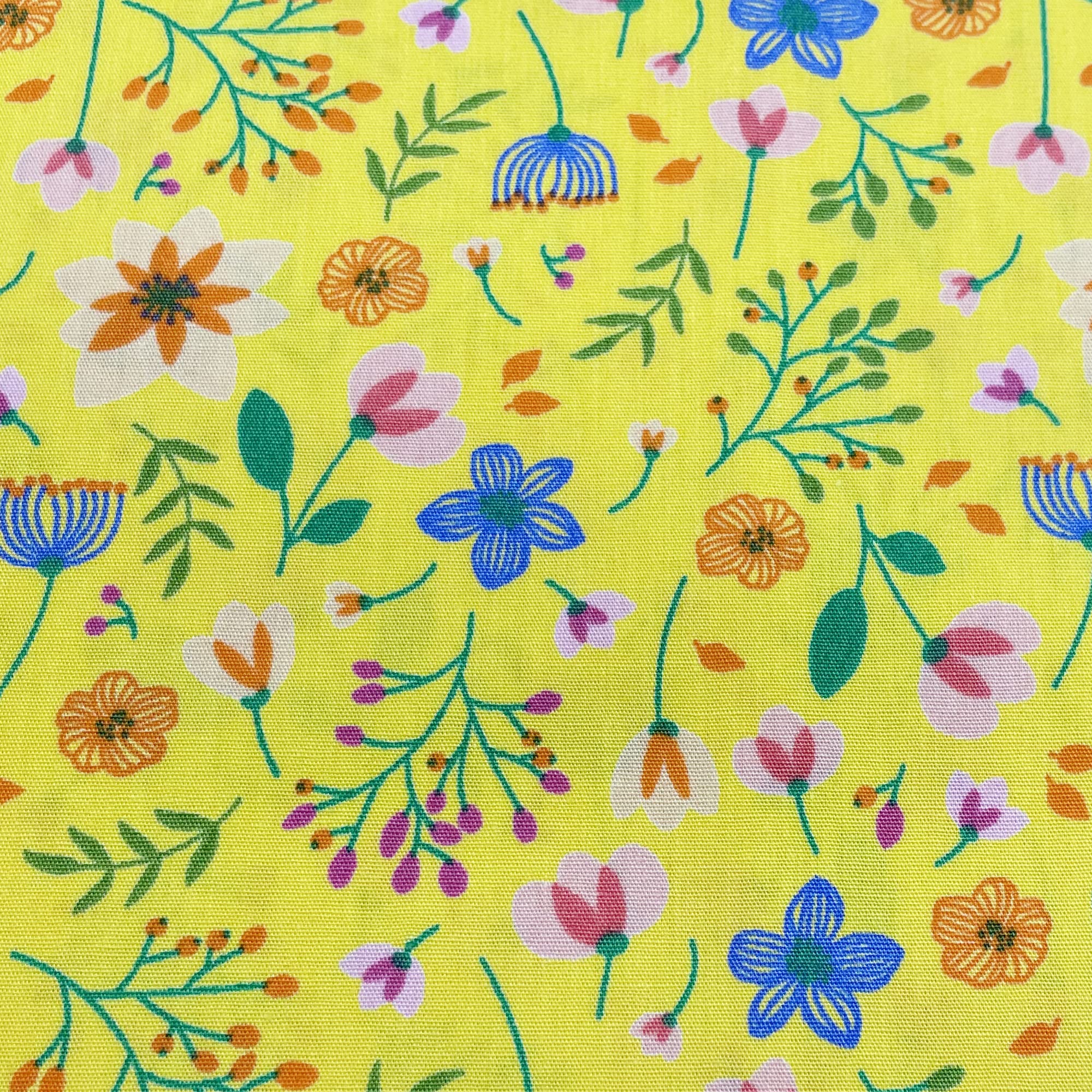 Wholesale Fabrics Yellow 100% Cotton Fabric - Bright Multi Floral Print On - Craft Fabric Material Metre