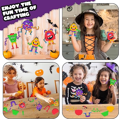 Miniatura 4 de ArtCreativity Kit de manualidades de monstruo de espuma de Halloween, 12 juegos, kits de manualidades de Halloween sin desorden - Actividad de