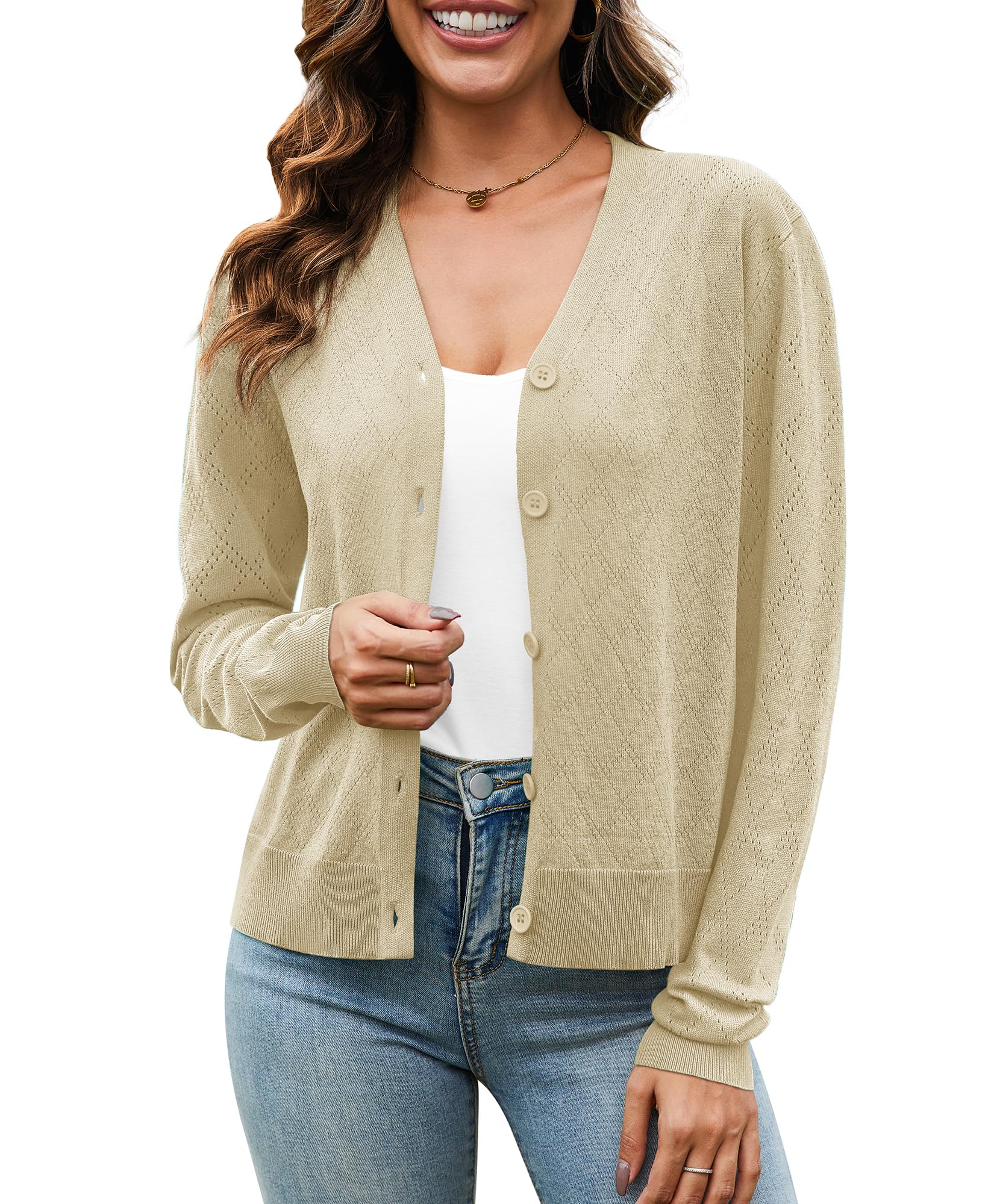 VIISHOW Short Sleeve Lightweight Summer Cardigan for Women, Button Down Open Front V Neck Crochet Knit Cropped Bolero Shrugs