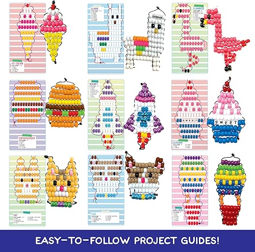 Vista 6 de Made By Me Ultimate Bead Pets de Horizon Group USA, manualidades de mascotas con cuentas para niños, incluye más de 1400 cuentas, cordón, llaveros