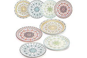 Foraineam Salad Plates Set of 8: 8 Inch Round Porcelain Appetizer Plates