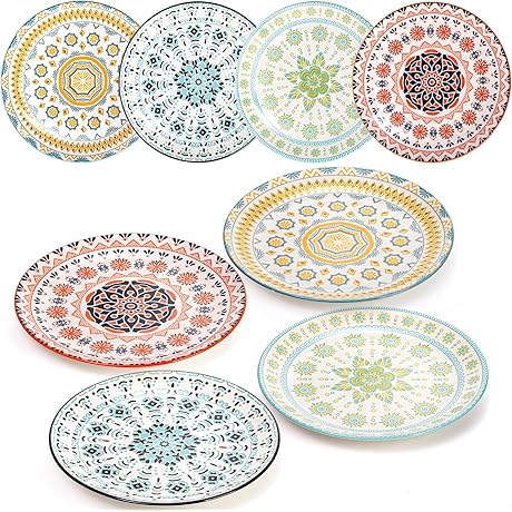 Foraineam Salad Plates Set of 8: 8 Inch Round Porcelain Appetizer Plates
