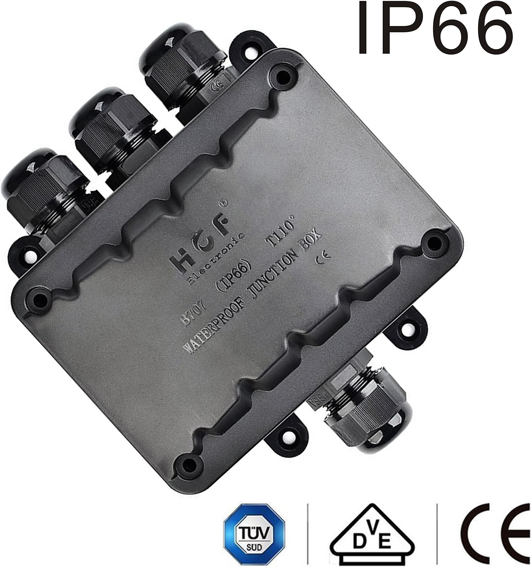 Junction Box, Sunmi Underground Waterproof Cable Connectors for Larger 4 Way Junction Box Black Electrical Exterior Junction Box – M16 CABLE GLAND 5 mm Diameter 10 mm, TÜV, VDE and CE certified – black (IP66)