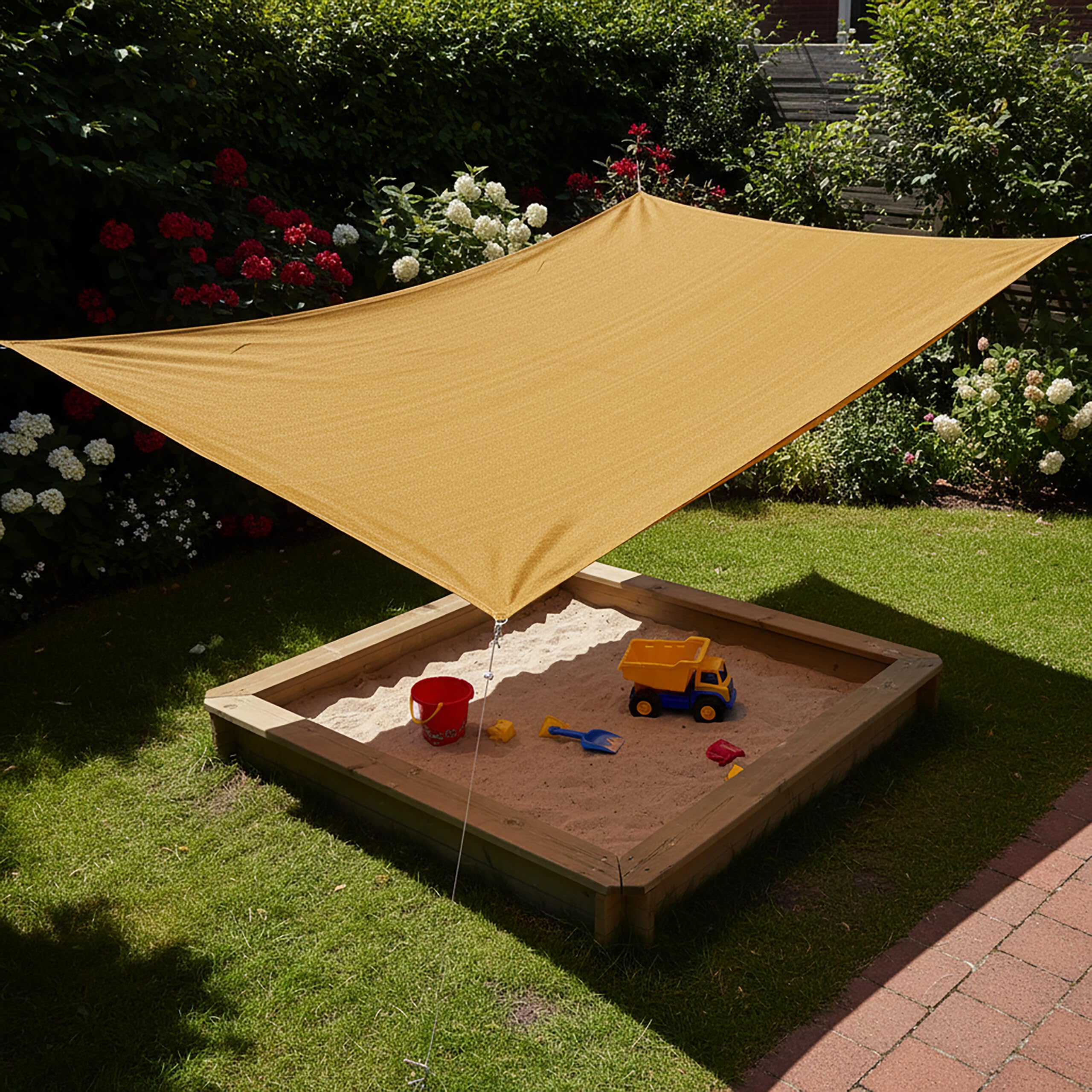 Relaxdays Vela Parasole, 4x5 m, HDPE, Traspirante, Giardino e Balcone, con Occhielli e Cavi, Rettangolare, Sabbia