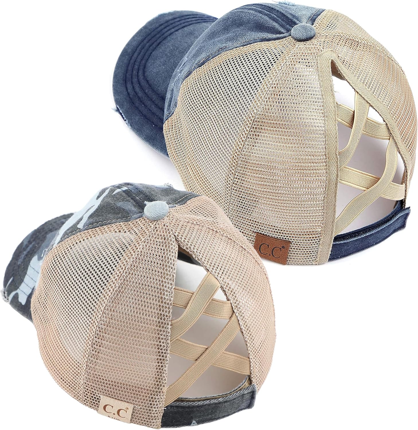 Funky Junque Mommy and Me Matching Ponytail Baseball Cap - Criss Cross Design for Messy Bun Set