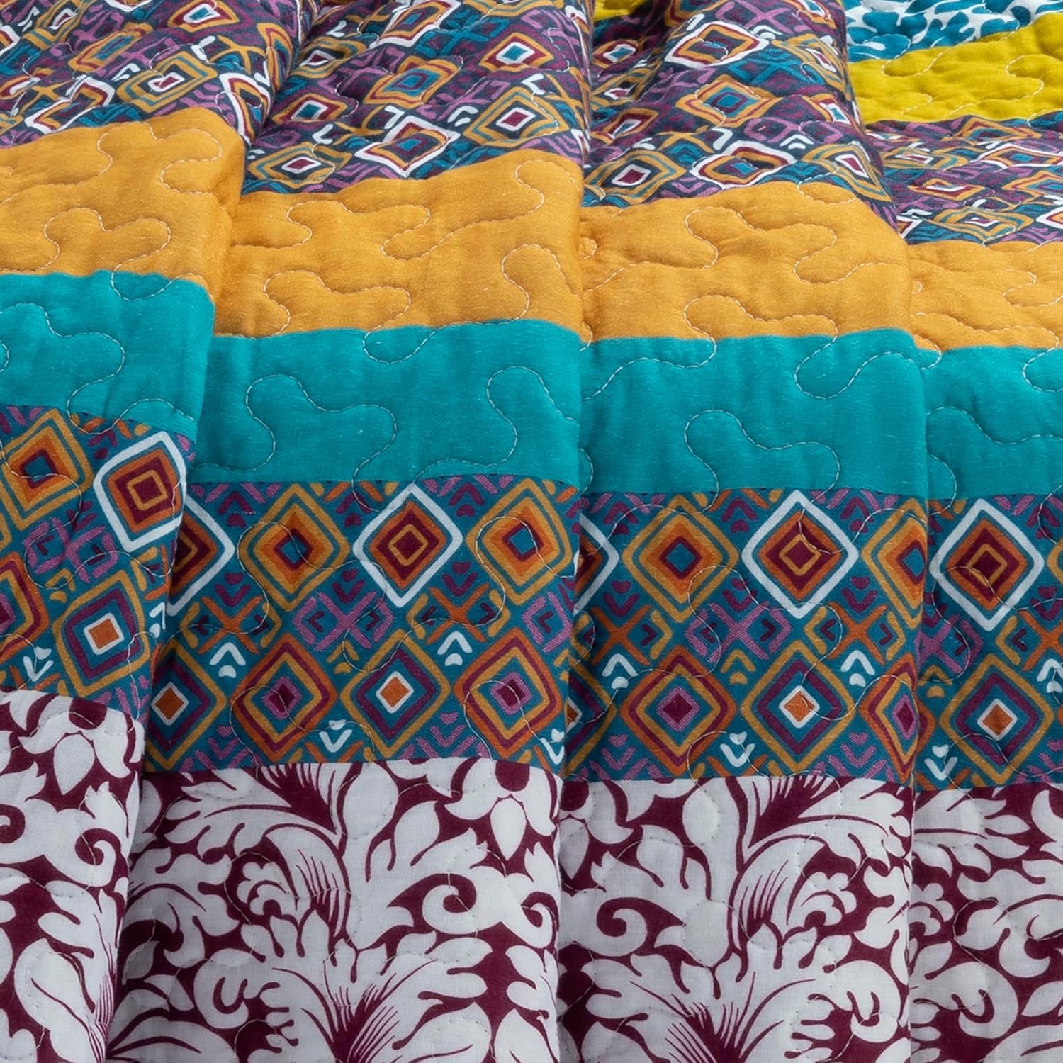 Lush Decor Boho Stripe Reversible Cotton Throw Blanket, 50" W x 60" L, Plum & Yellow - Striped Throw Blankets for Bed - Couch Blanket - Boho Throw Blanket for Couch