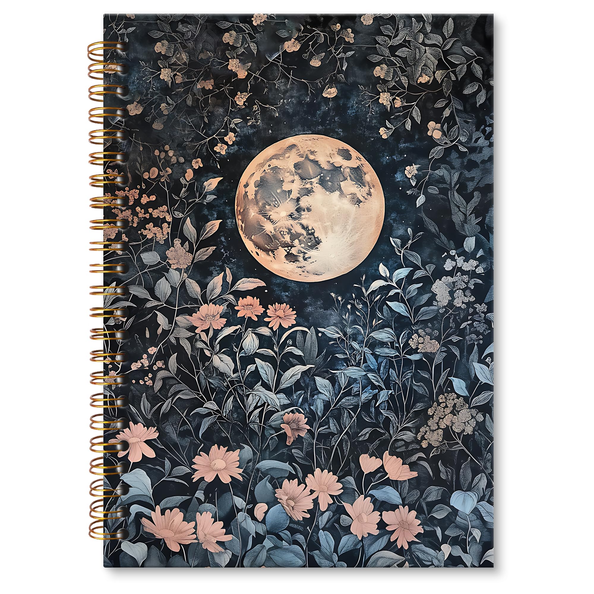 XNXLDYLH Witchy Moon Floral Notebook Journal, Vintage Dark Gottagecore Spiral Notebook, Gothic Flower Journals Notebooks for Women, Witch Office