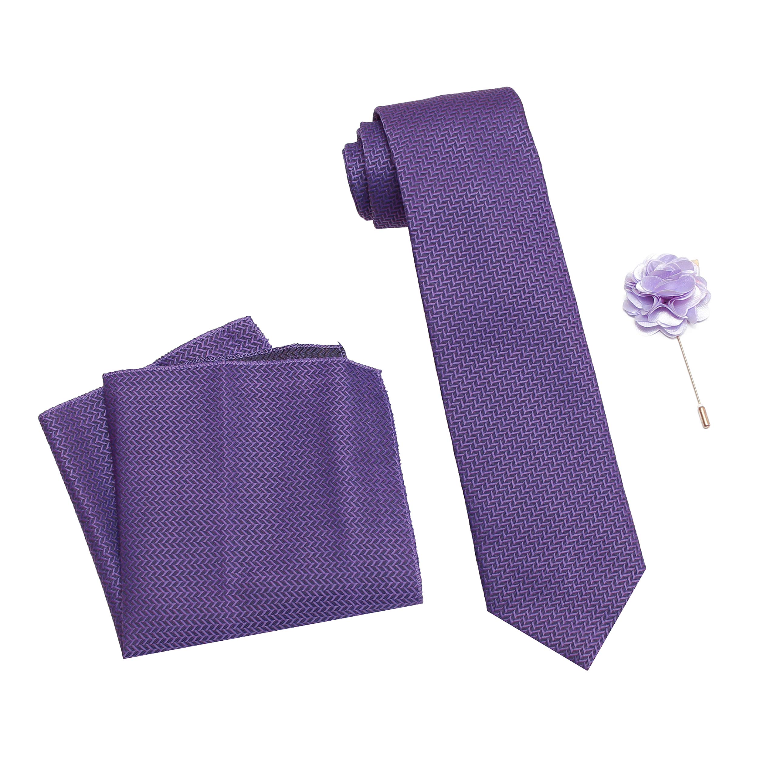 Tie for Men – Self Silk Neck Ties Set with Cufflinks Flower Pin, Pocket Square & Black Gift Box, Combo Necktie Sets for Office Wear, Formal Suits & Weddings (0, SIDIRS)-image-46
