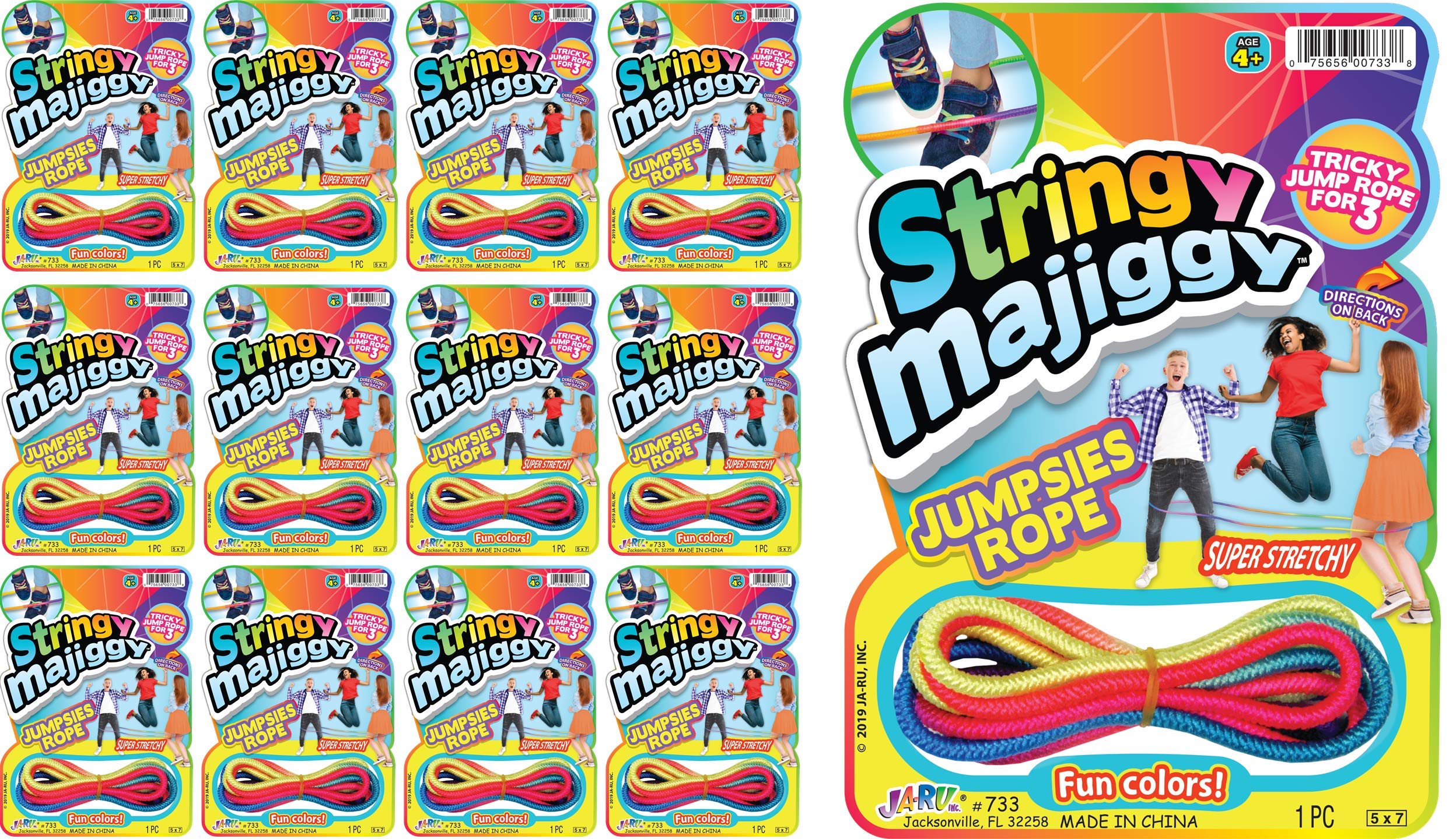 Fun A Ton Elastic Chinese Jump Rope (12 Skipping Rope) Colorful Stretchy Jump Rope for Kids. Boys and Girls Party Favor. Physical Education Equipment. F-733-12s