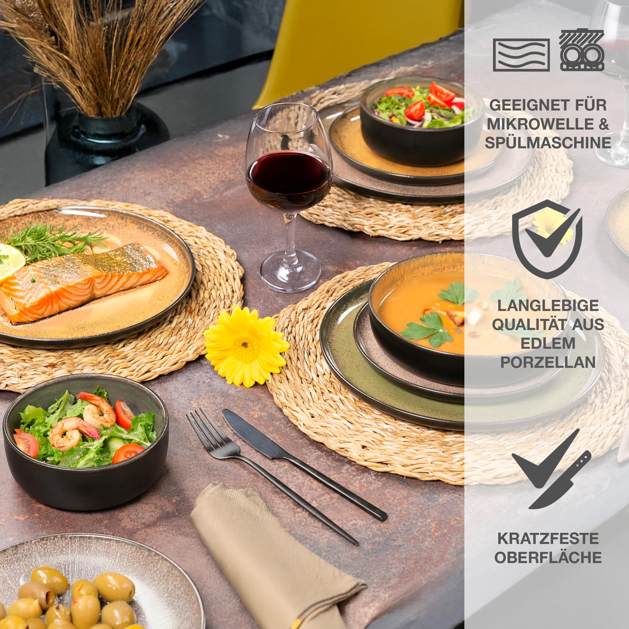 Moritz & Moritz Geschirrset 6 Personen Vintage 18-tlg. - Mikrowellen- & Spülmaschinenfest - Modernes Geschirr Set für 6 Personen - Essgeschirr, Tafelservice, Kombiservice 6 Personen