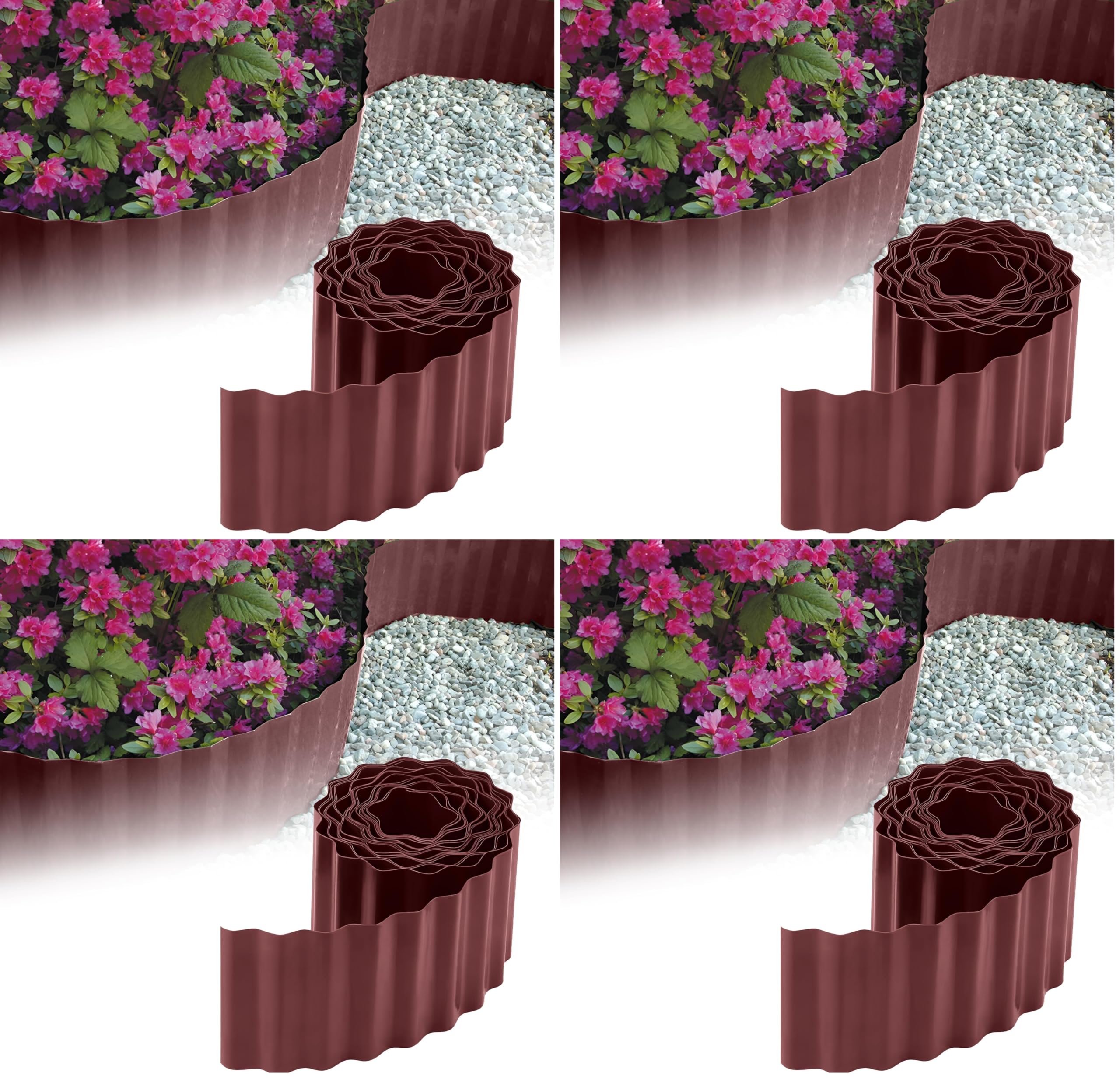 GARDENIX Bordi per aiuole ondulati Bordi per aiuole Bordi per prato Bordi per aiuole in plastica Lunghezza 9 m, Altezza 10 cm, Marrone (Confezione da 4)