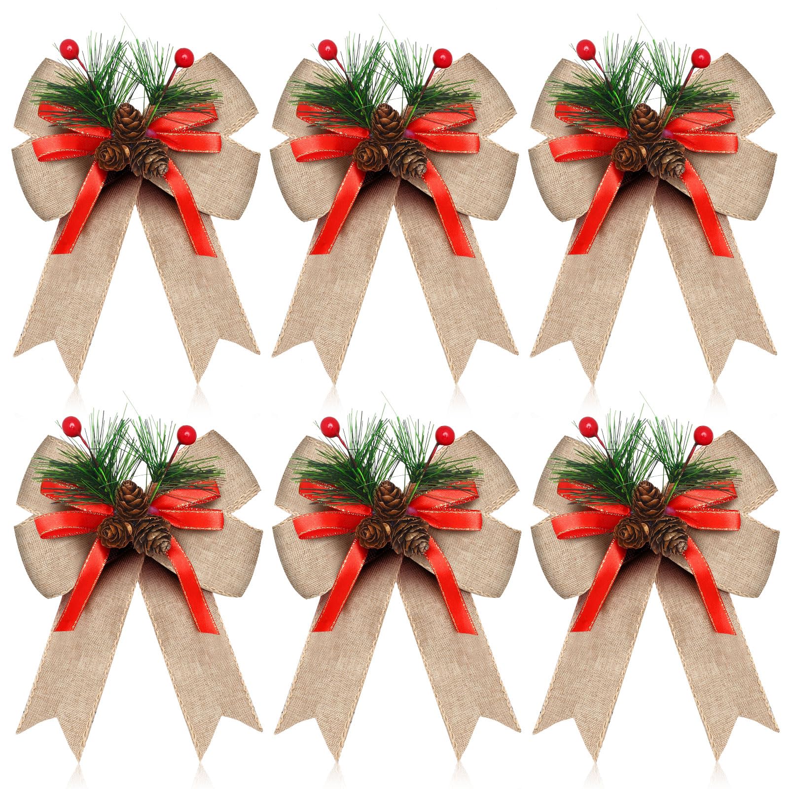 Lazos de Navidad para árbol de cuadros Buffalo, pack de 6 adornos con cono de pino para exterior