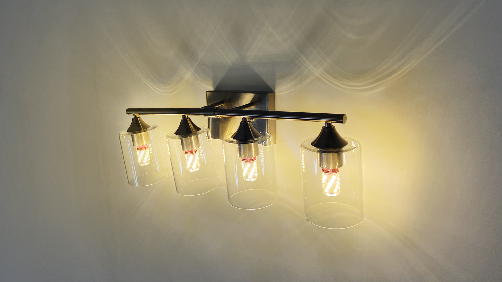 Image of Brushed Gold Vanity Light,4 Light Gold Bathroom Light Fixtures,Bathroom Lights Over Mirror with Clear Glass Shade,Modern Wall Lighting for Mirror Bedroom Vanity Hallway