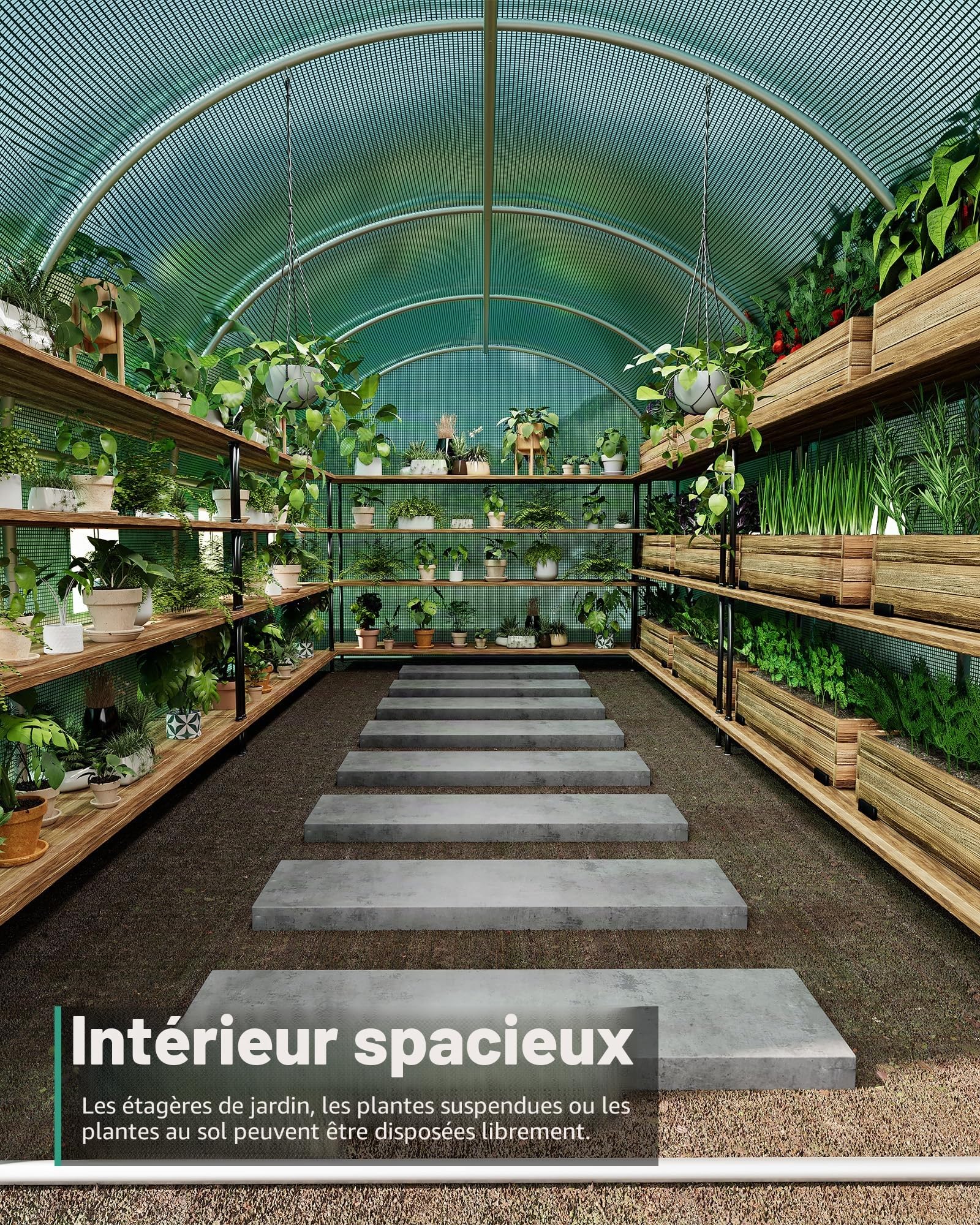 Garvee Serre Tunnel de Jardin 15x7x7 ft – Armature Acier galvanisé renforcé – Bâche PE Durable – 8 fenêtres en Maille – Porte battante en Fer – pour Culture légumes et Plantes, extensionérieur – Vert