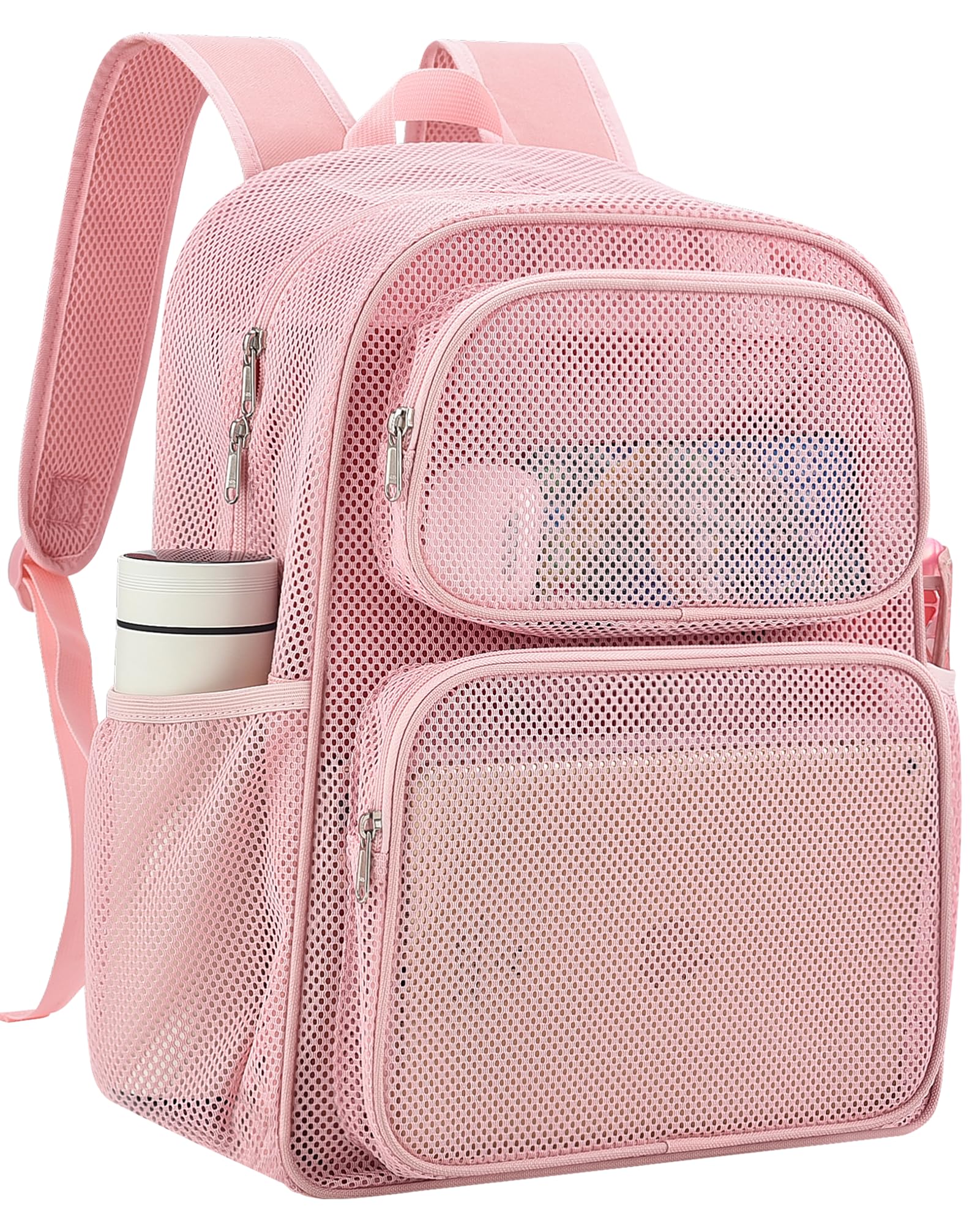 MAY TREE Mesh Backpack, Heavy Duty Large Capacity Mesh Beach Bag | Padded Strap Breathable Backpack, Dual Front Pockets for Travel, Beach, Hiking, Swimming, Sports, College Rucksack Men Women