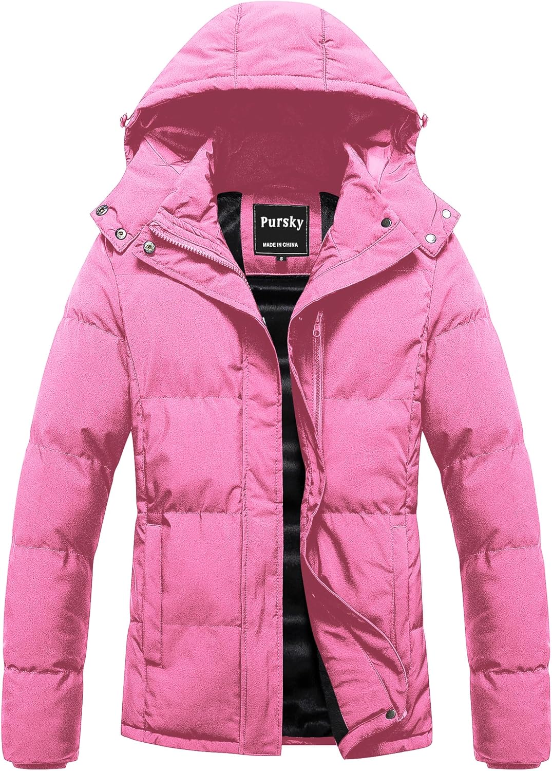 Pursky Women’s Warm Winter Thicken Coat Waterproof Cropped Jackets Parka With Removable Hood