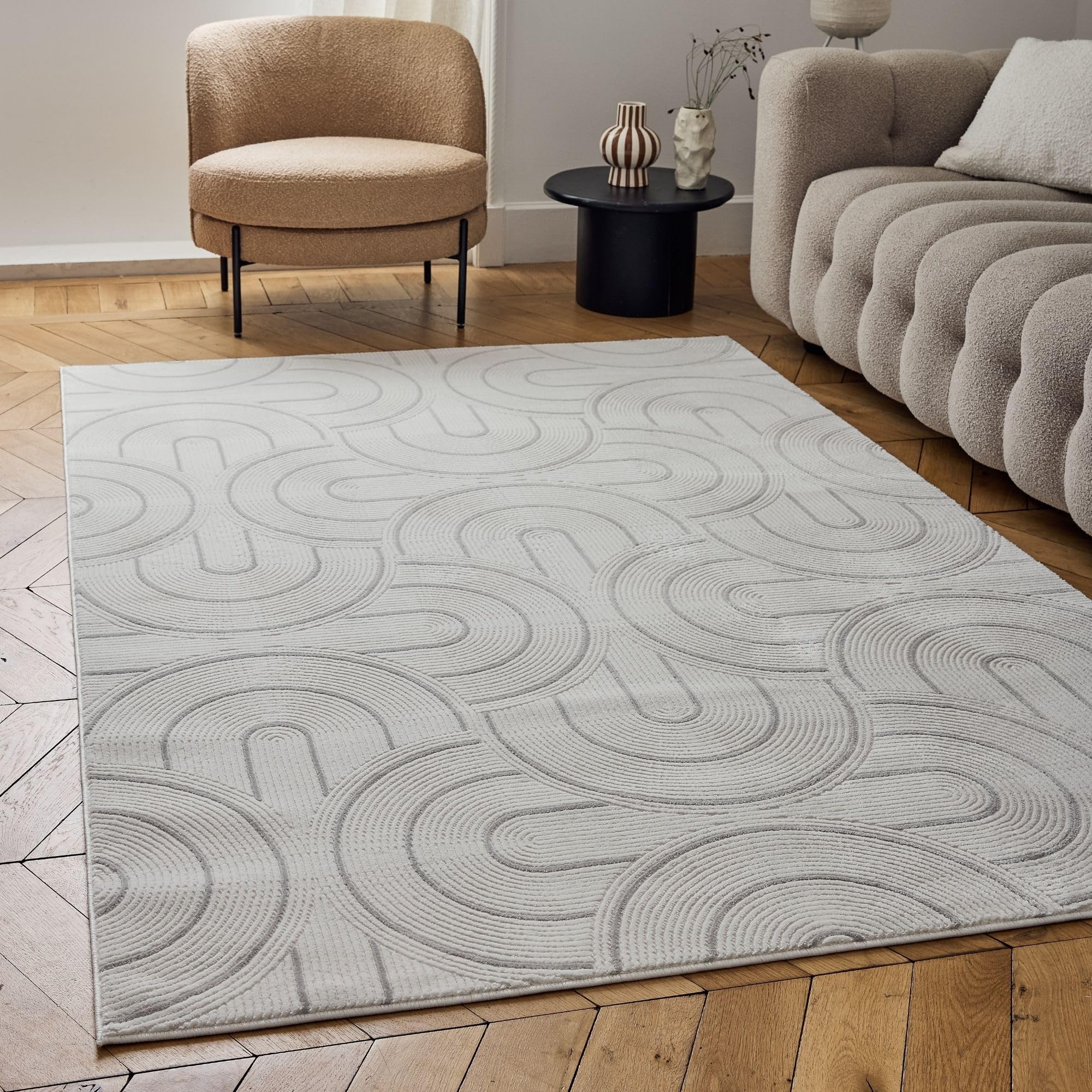 THE RUGS Carmel Modern Area Rugs & Runners Arch Design Soft Pile in Grey | Size: 160cm x 230cm