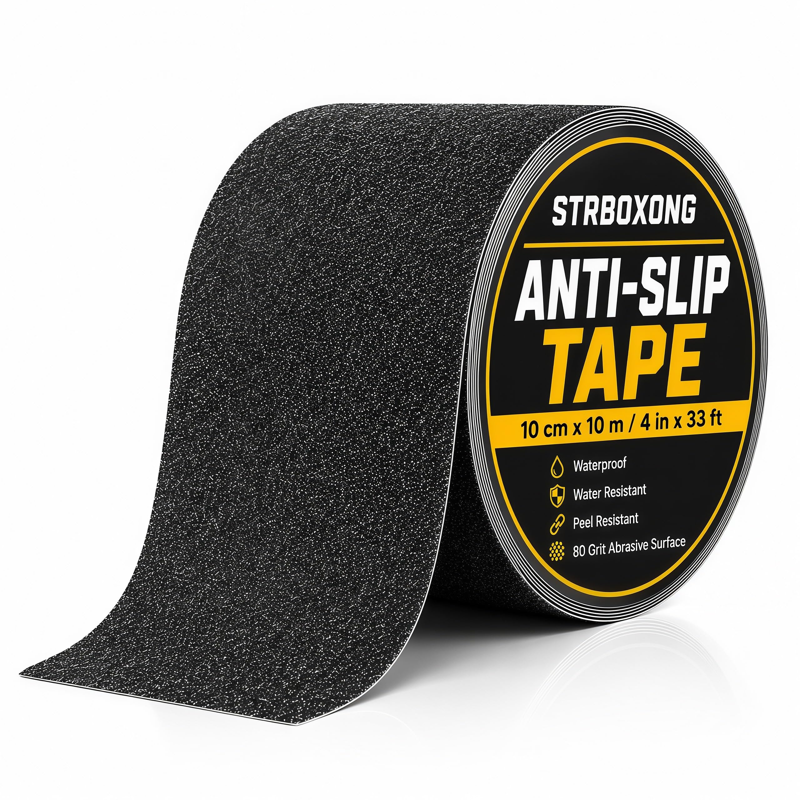 STRBOXONG 100mm x 10m Anti Slip Tape Extra Wide, Heavy Duty Non Slip Tape for Ramps Stairs & Decking, High Friction Black Grip Tape Waterproof Safety Adhesive Treads for Steps, Industrial Grade