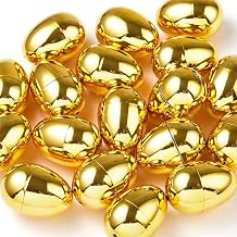 JOYIN 18Pcs Gold Easter Eggs, 2.3" Metallic Plastic Empty Eggs Fillable for Easter Hunt Supplies, Basket Stuffers, Toys Filling Treats, Party Favor
