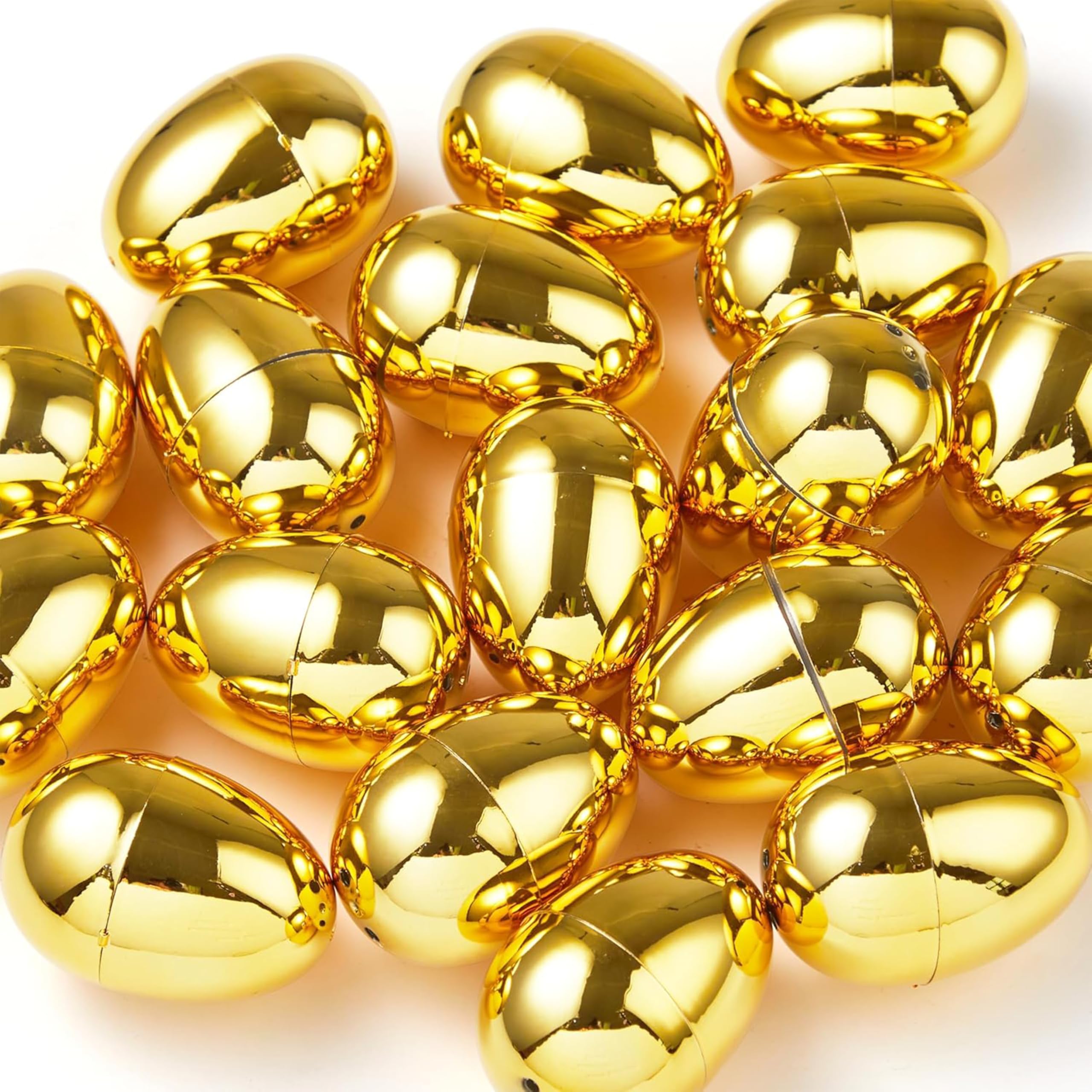 JOYIN 24Pcs Gold Easter Eggs, 2.3" Metallic Plastic Empty Eggs Fillable for Easter Hunt Supplies, Basket Stuffers, Toys Filling Treats, Party Favor