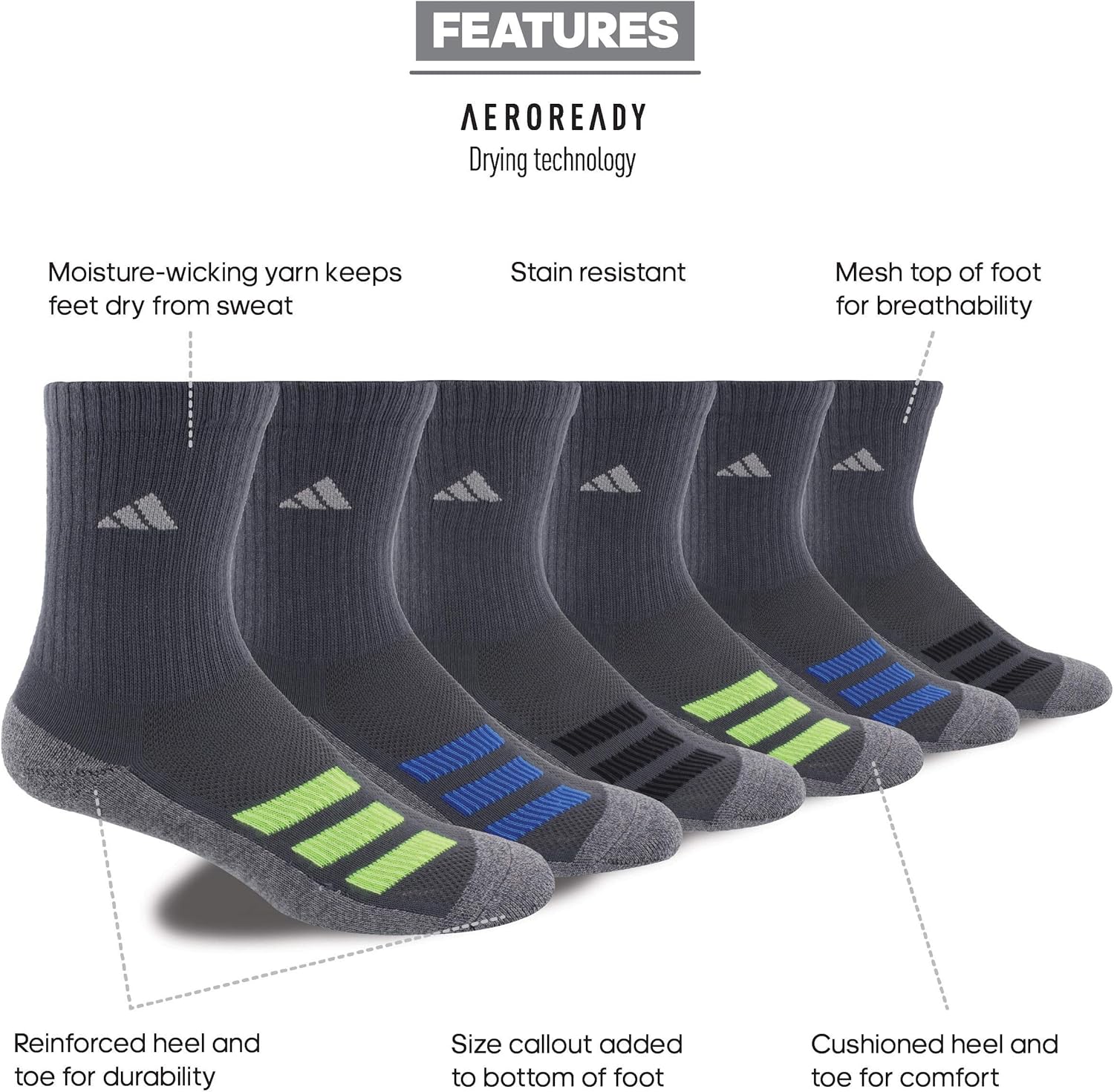 adidas Youth Kids-Boy's/Girl's Cushioned Crew Socks (6-Pair): Sports & Outdoors