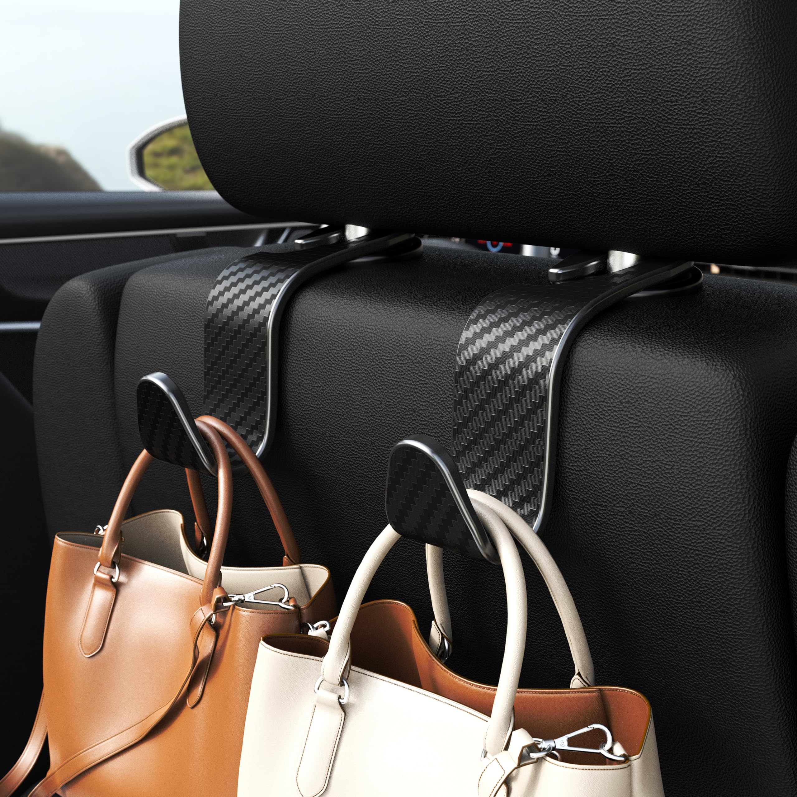 4-Pack Car Headrest Hooks Holds 55lbs Seat Storage Organizer for Bags view 2