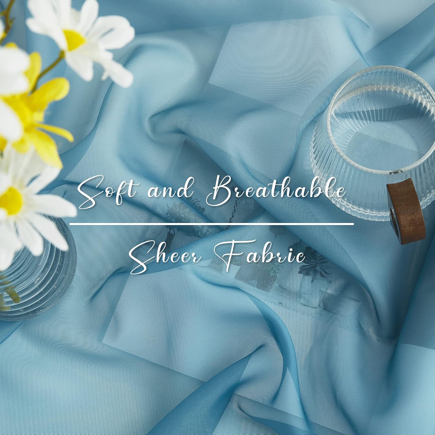 NICETOWN Wedding Decoration Voile Sheer Window Scarf, Dusty Blue Wedding Draping Curtains Aisle Runner Decoration Bed Canopy for Ceremony/Wooden Arch, 2 Panels, W60 x L216