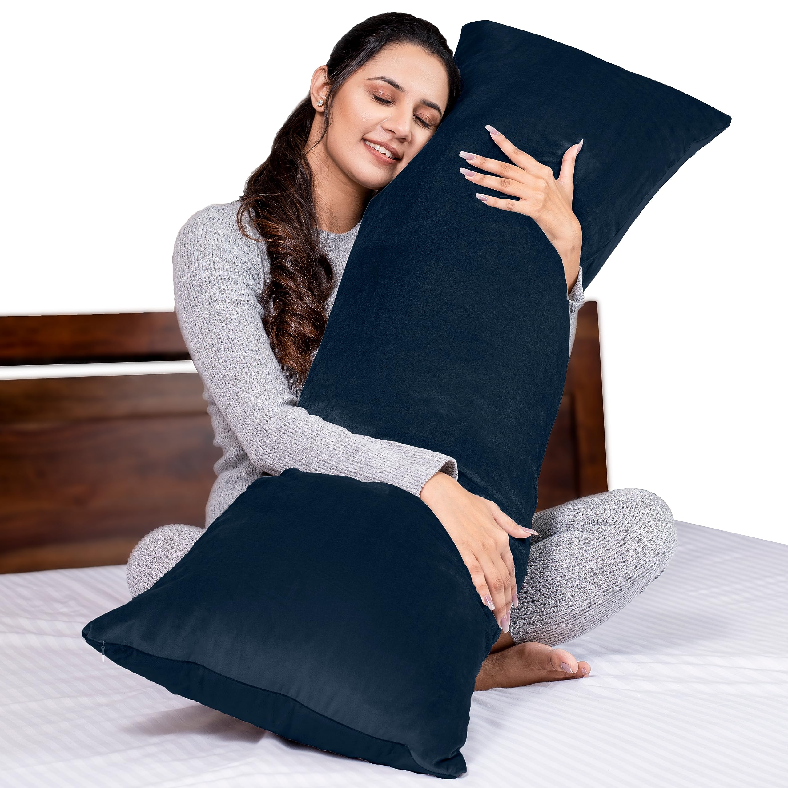 MYARMOR Pregnancy Pillow for Women | Microfiber Long Body Side Maternity Pillow for Pregnancy Sleep | for Hugging & Relaxing, Washable Velvet Cover with Zip, Navy Blue, 53"x16"