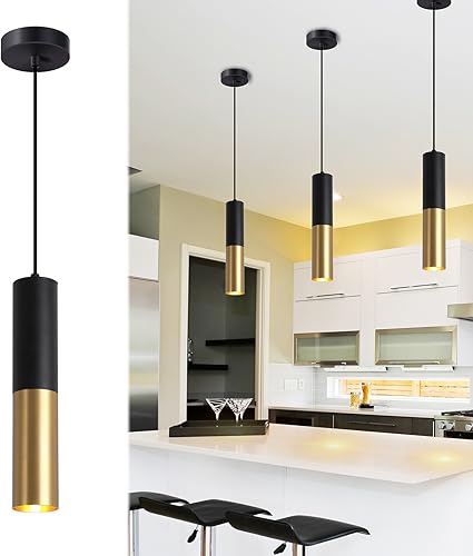 Miniatura 10 de Lámpara colgante moderna para isla de cocina 1 luz colgante de techo ajustable iluminación colgante industrial negra para sala de estar dormitorio 1