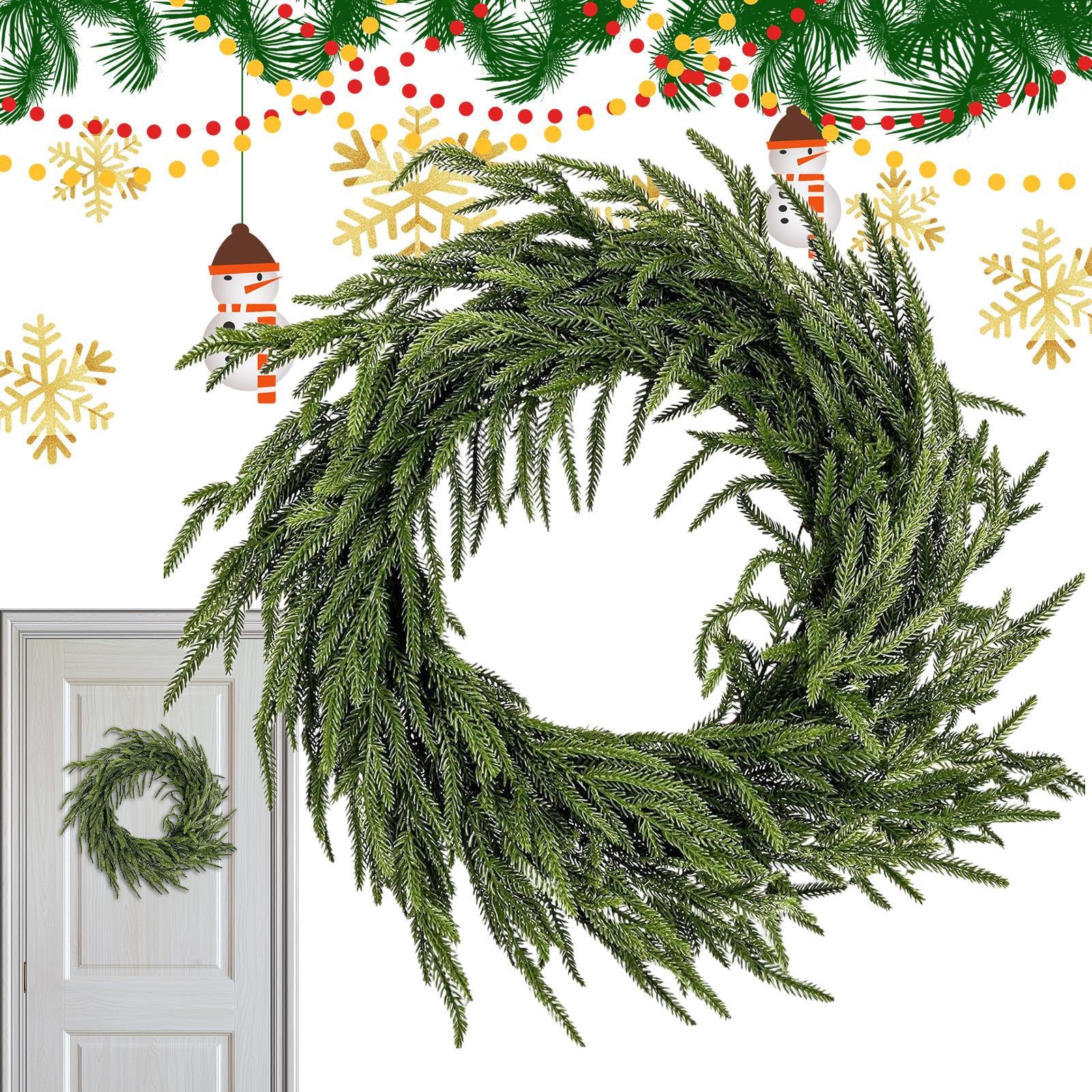 Couronne de Noël sans perte d'aiguilles 50cm en faux pin vert toucher réel