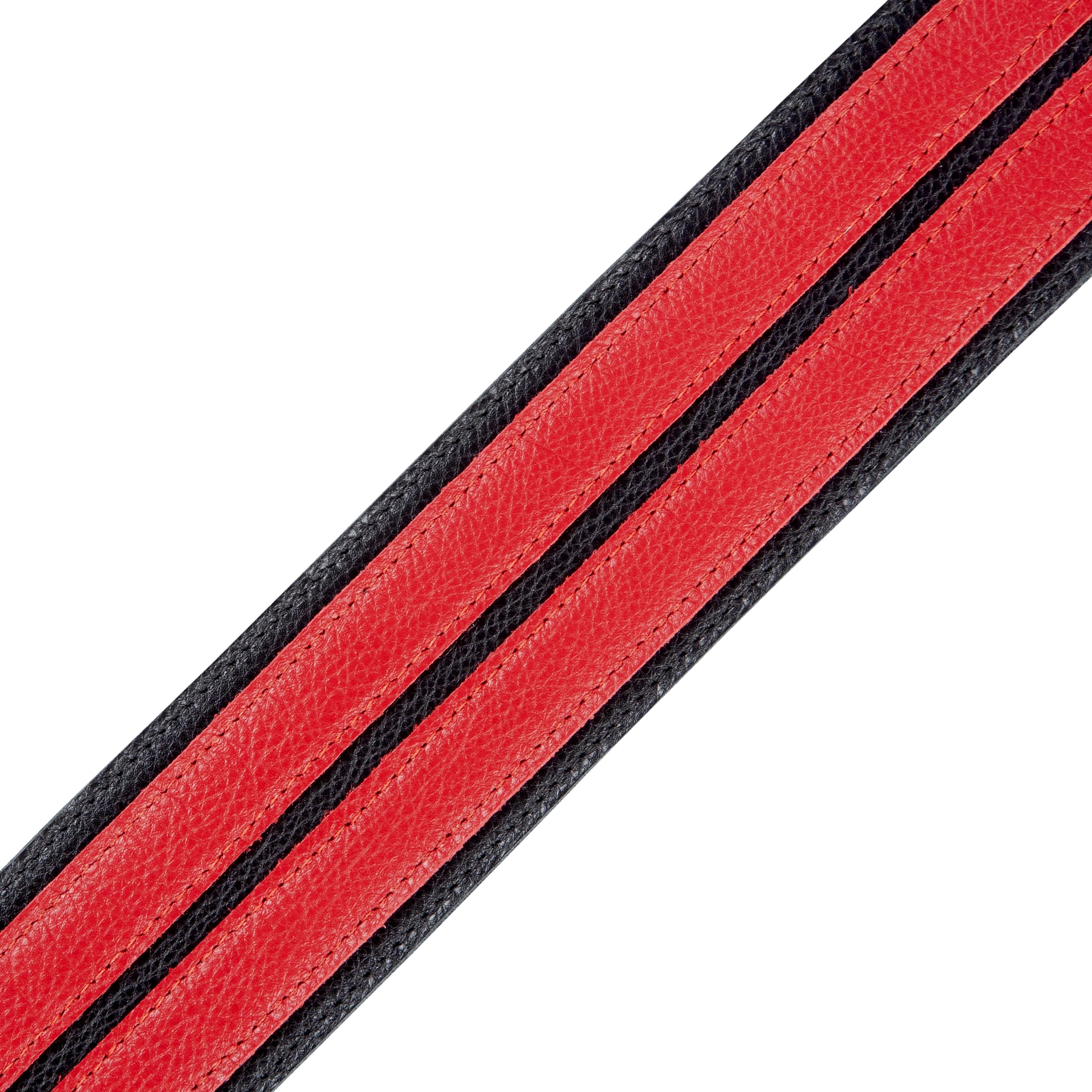Levy's Leathers - Correa de piel para guitarra de 2.5 pulgadas, diseño de rayas dobles, color rojo y negro (MG317DRS-BLK_RED)