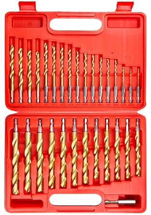 30 Pcs Impact Twist Drill Bit Set,1/16"-1/2" Hex Shank Hss Titanium Drill Bits,Fit for Metal/Wood/Plastic Sink