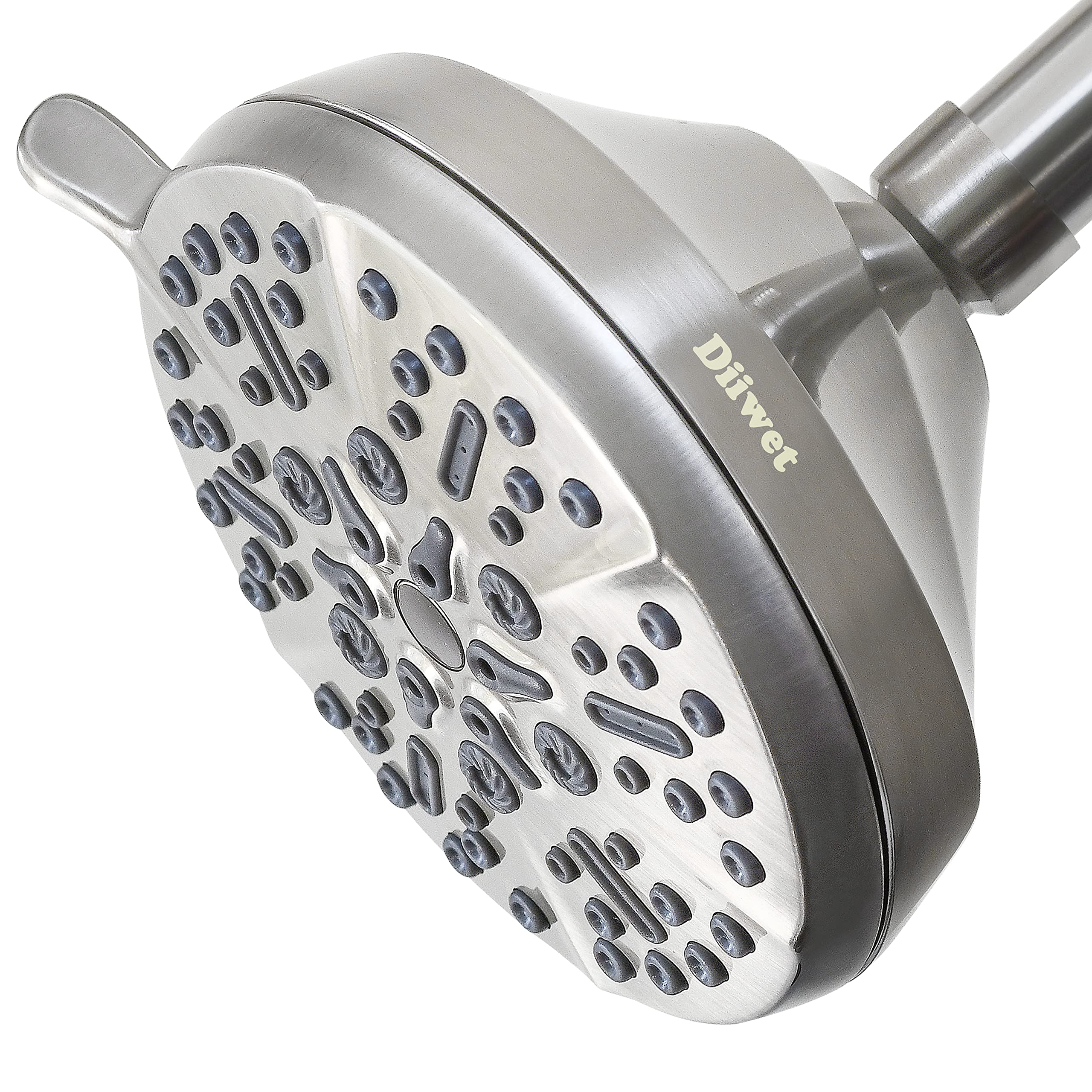 High Pressure Shower Head - Diiwet Rain Shower Head with 5 High Flow Spray Settings -5 Inch Blushed Nickel Bathroom Shower Head with Adjustable Brass Ball Joint for Luxury Full Soak Shower Experience