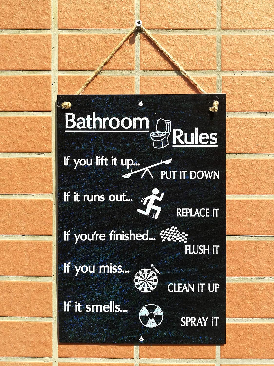 CARISPIBET Bathroom Rules Home signs bathroom signs home hanging decorations wall art decorative plaque funny signs 12" x 8" - Image 5