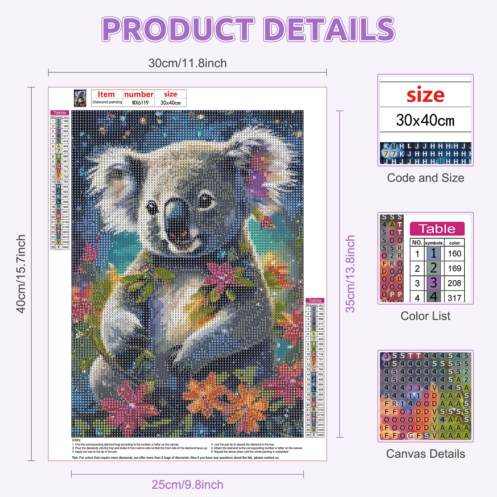 5D Diamond Painting Kit Completo Koala Pittura Diamante Fai da Te per Adulti e Bambini,Mosaico Pittura Strass Ricamo a Punto Croce Diamante Arte Craft per Casa Decorazione Murale Square Drill 60x80cm