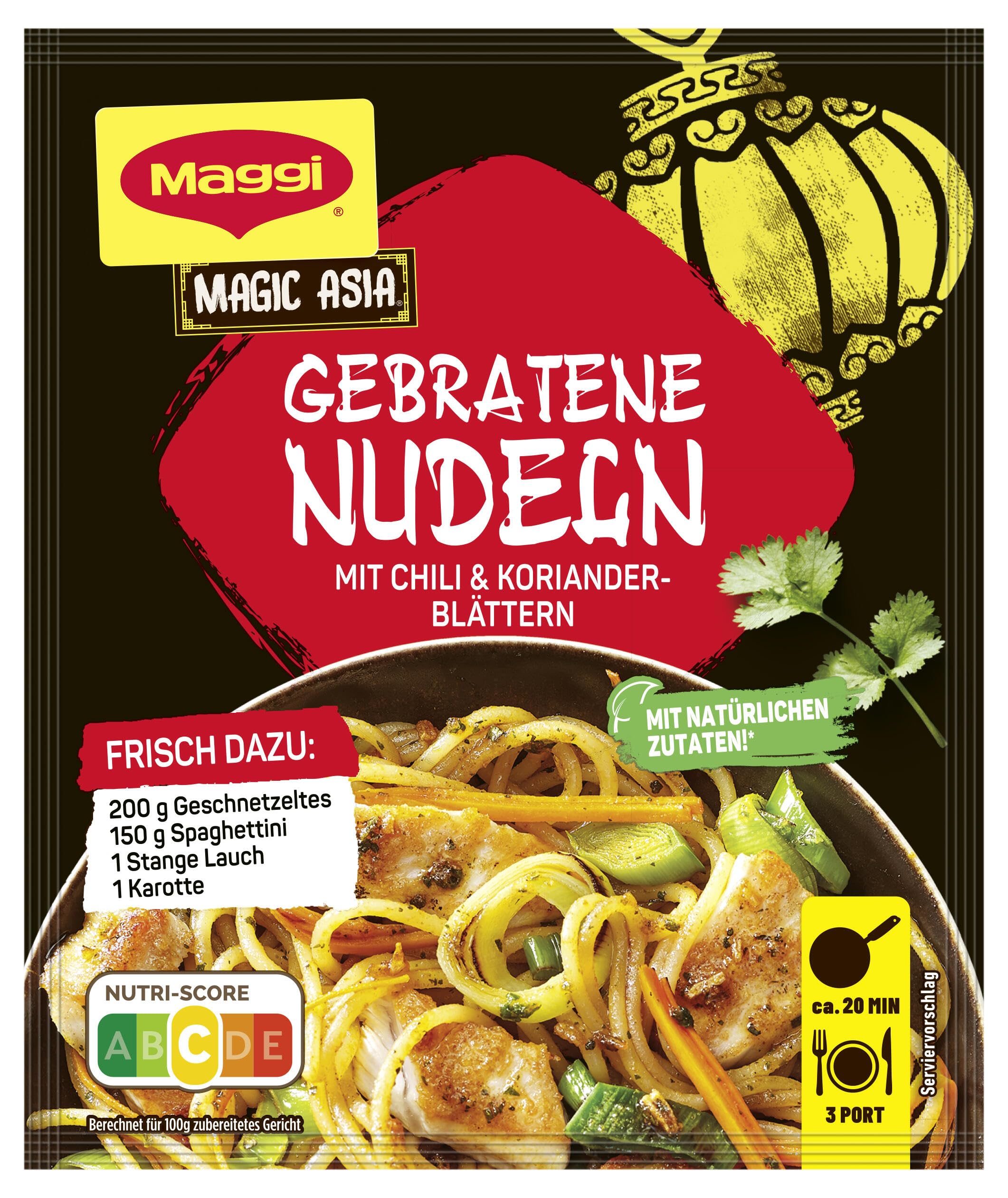 MAGGI Food Travel Fix für Gebratene Nudeln, Nudeln mit Geschnetzeltem, Lauch und Karotte, 1er Pack (1 x 26g)