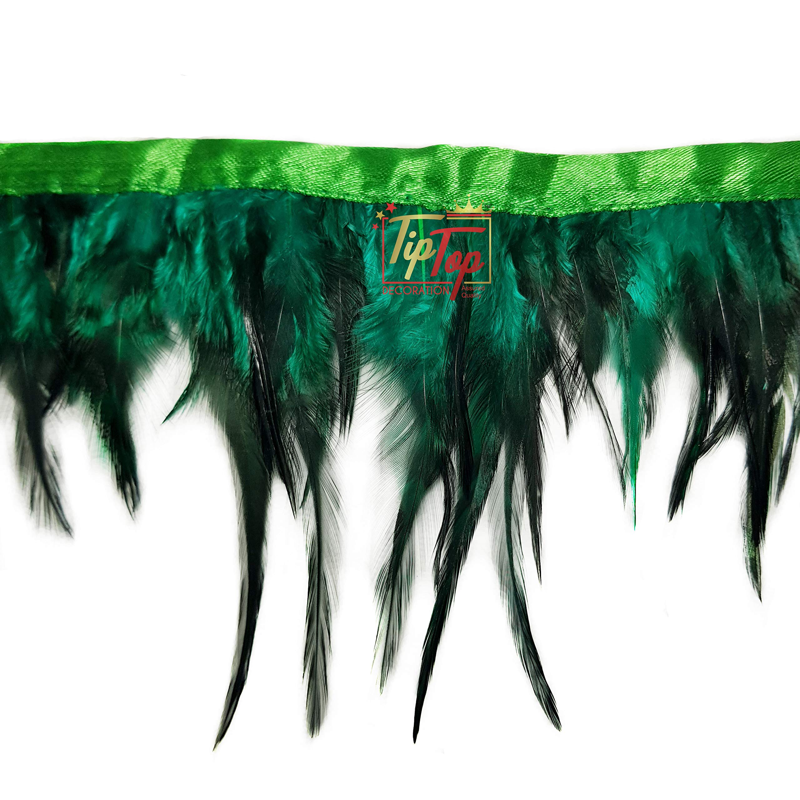 Tiptop Decoration Natural Hackle Pointed Dyed Feathers Trim Fringe Lace (4-5 Inch) (9 Meters) (Forest Green) 1