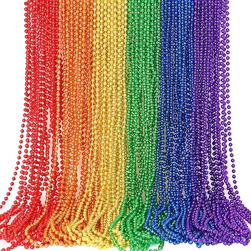Miniatura 8 de JULBEAR Collares de cuentas de Mardi Gras a granel, 30 piezas de collar de cuentas metálicas de carnaval, morado, verde, dorado, para Mardi Gras,