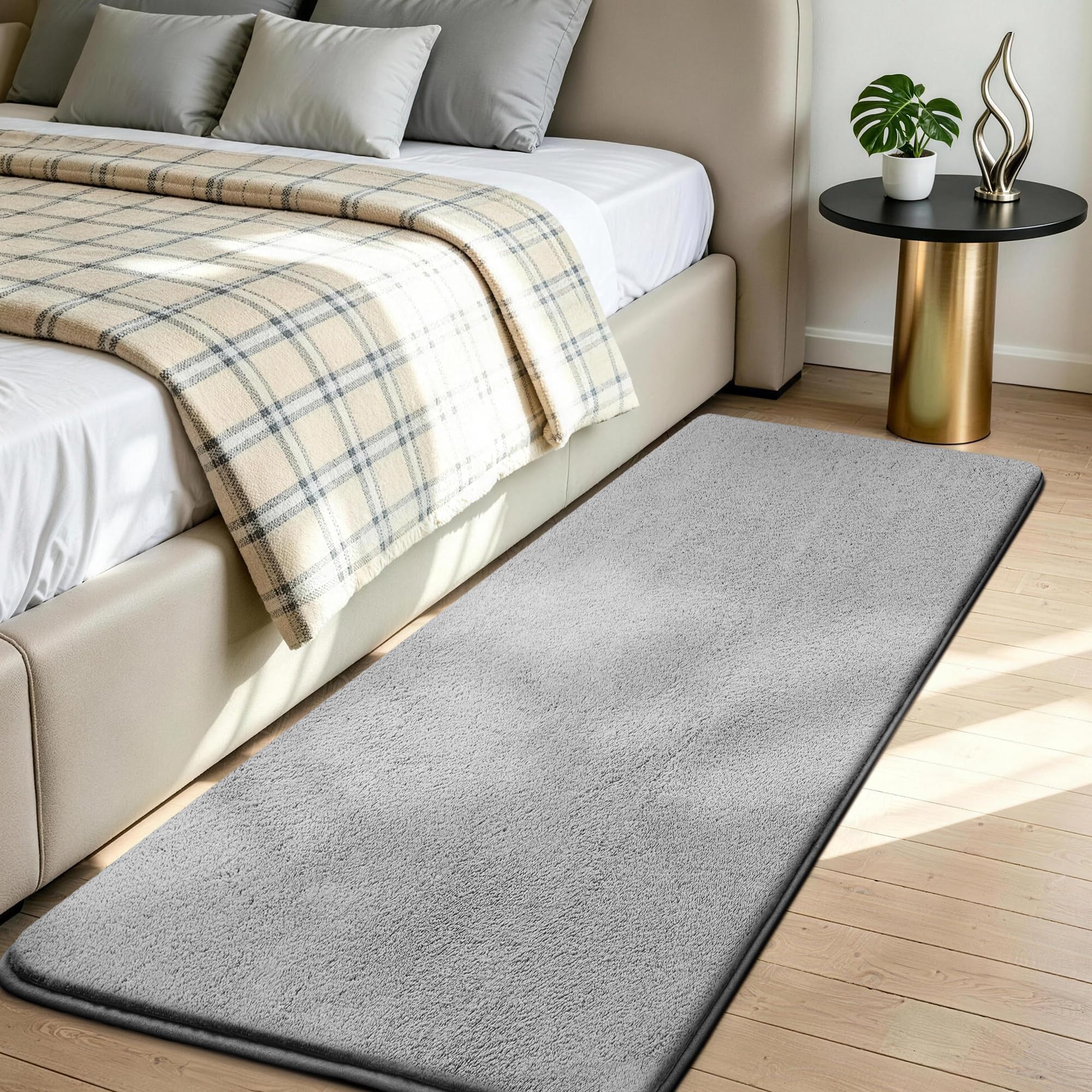 Jungsang Fluffy Rugs Living Room, 80x160cm Soft Shaggy Carpet Rugs for Bedroom, Machine Washable Anti Slip, Non Shedding Modern Indoor for Dorm Teens Room Decor, Light Grey — image 1