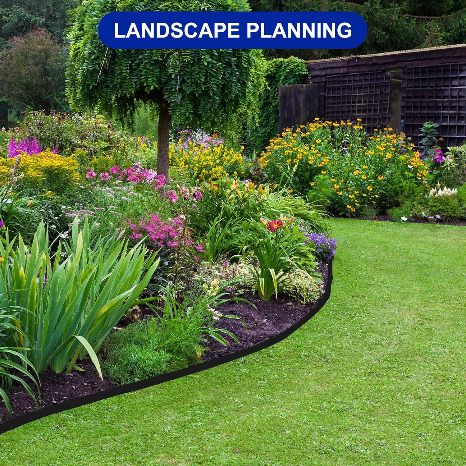 PATIKIL 33Ft Landscape Edging Border, Garden Edging Kit with 30Pcs Stakes Plastic 2" Tall Lawn Edging Border for Garden Yard Grass, Black