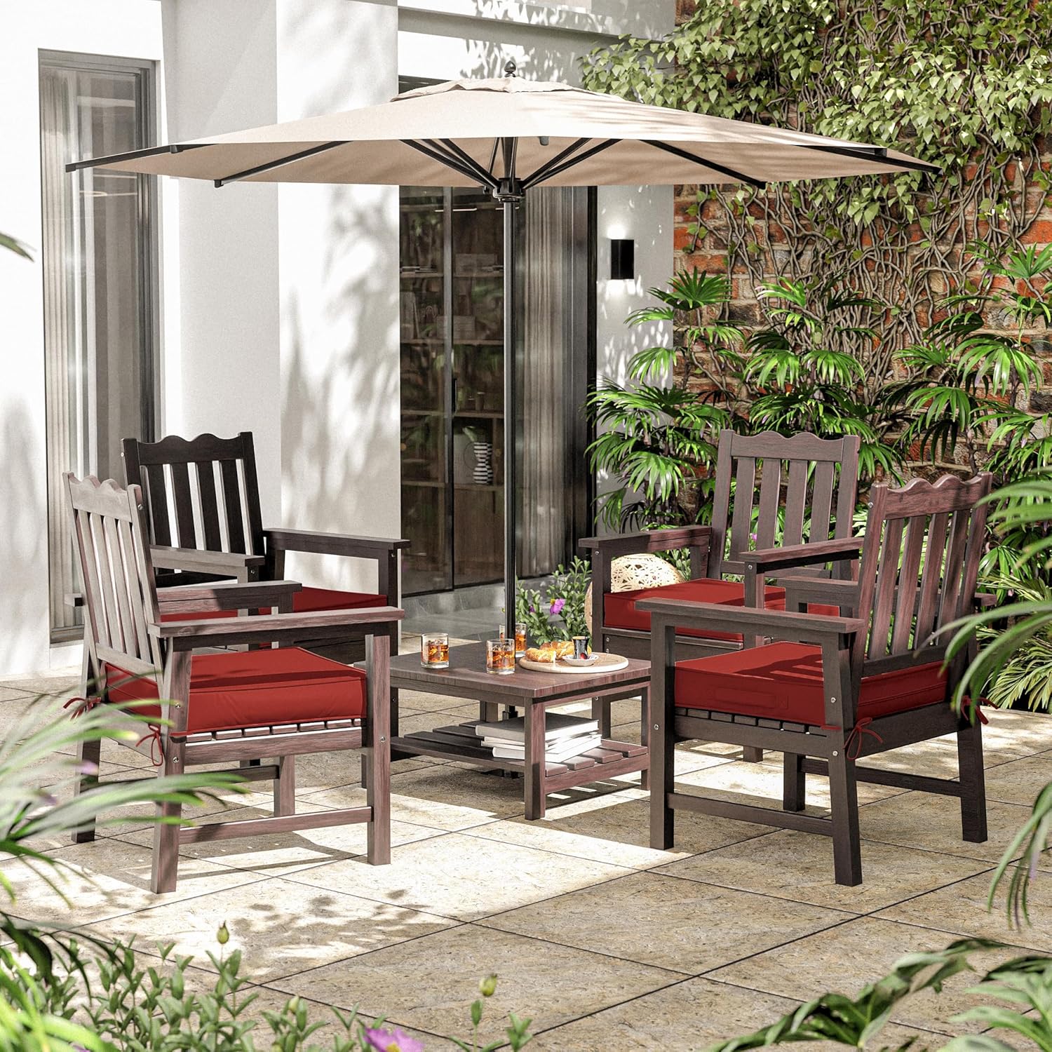 Outdoor Chair Cushions 22 X 22 X 4 Inch Patio Furniture Cushions Waterproof & Fade Resistant Outdoor Cushions for Patio Furniture with Handle & Adjustable Straps Set of 2