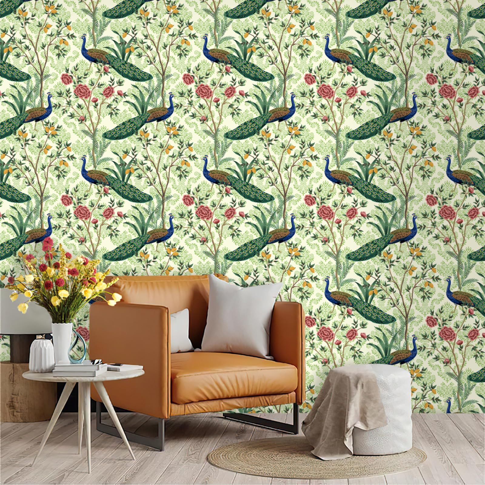 Zahhyg Blue Wallpaper Peacock Peel And Stick Self Adhesive Wallpaper For Living Room Waterproof Vinyl, Art Deco Thicken Sticky Back Plastic Removable