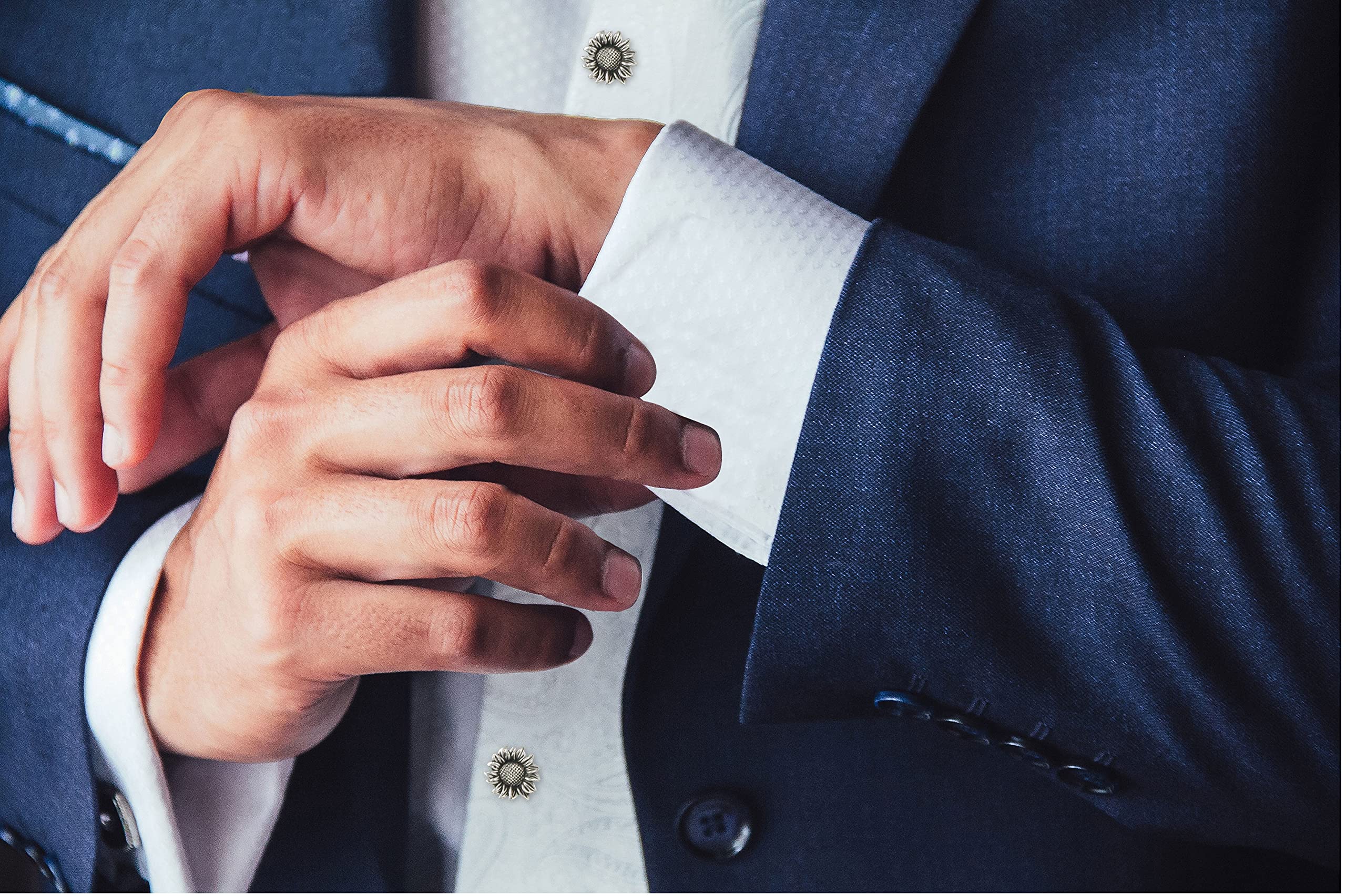 Sunflower Tuxedo Studs Jewelry Sterling Silver Handmade Sunflower Tux Studs SF6-STD