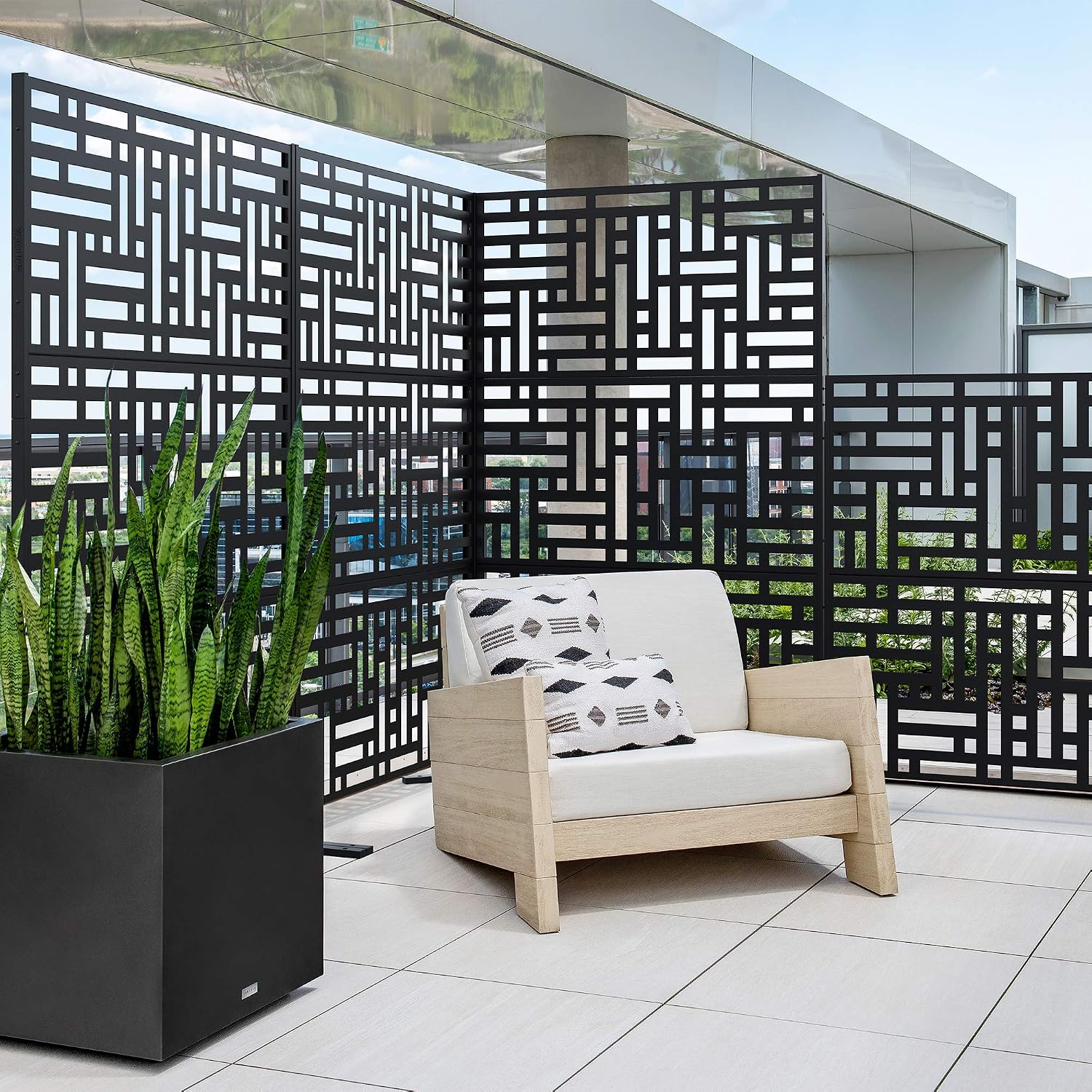 Veradek Decorative Screen Series Blocks Privacy Screen 3 Panel Set w/Stand (65% Privacy)