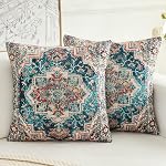 Boho Throw Pillow Covers 18x18 inch Set of 2,Boho Vintage Carpet Pattern Antique Ethnic Decor Double Sided Pattern Cushion Cover Soft Pillow Case Living Sofa Room Bed Square Pillow Cover
