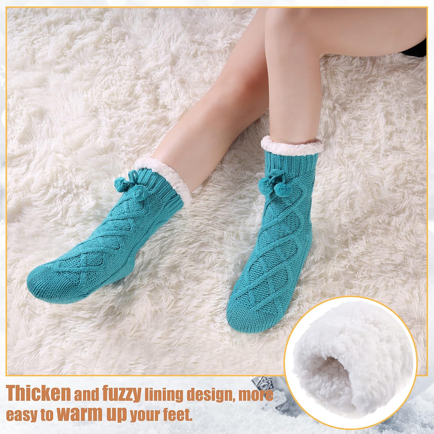 Yebing Womens Non Slip Slipper Socks Winter Warm Soft Cozy Fuzzy Fleece-lined Grippers Home Socks - Image 3