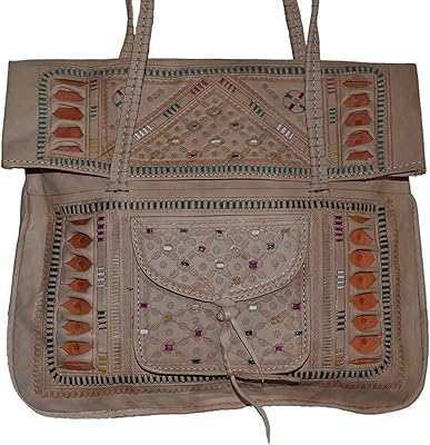 Moroccan Bags and Purses Hand Made 100% Leather Shoulder Bag Beige