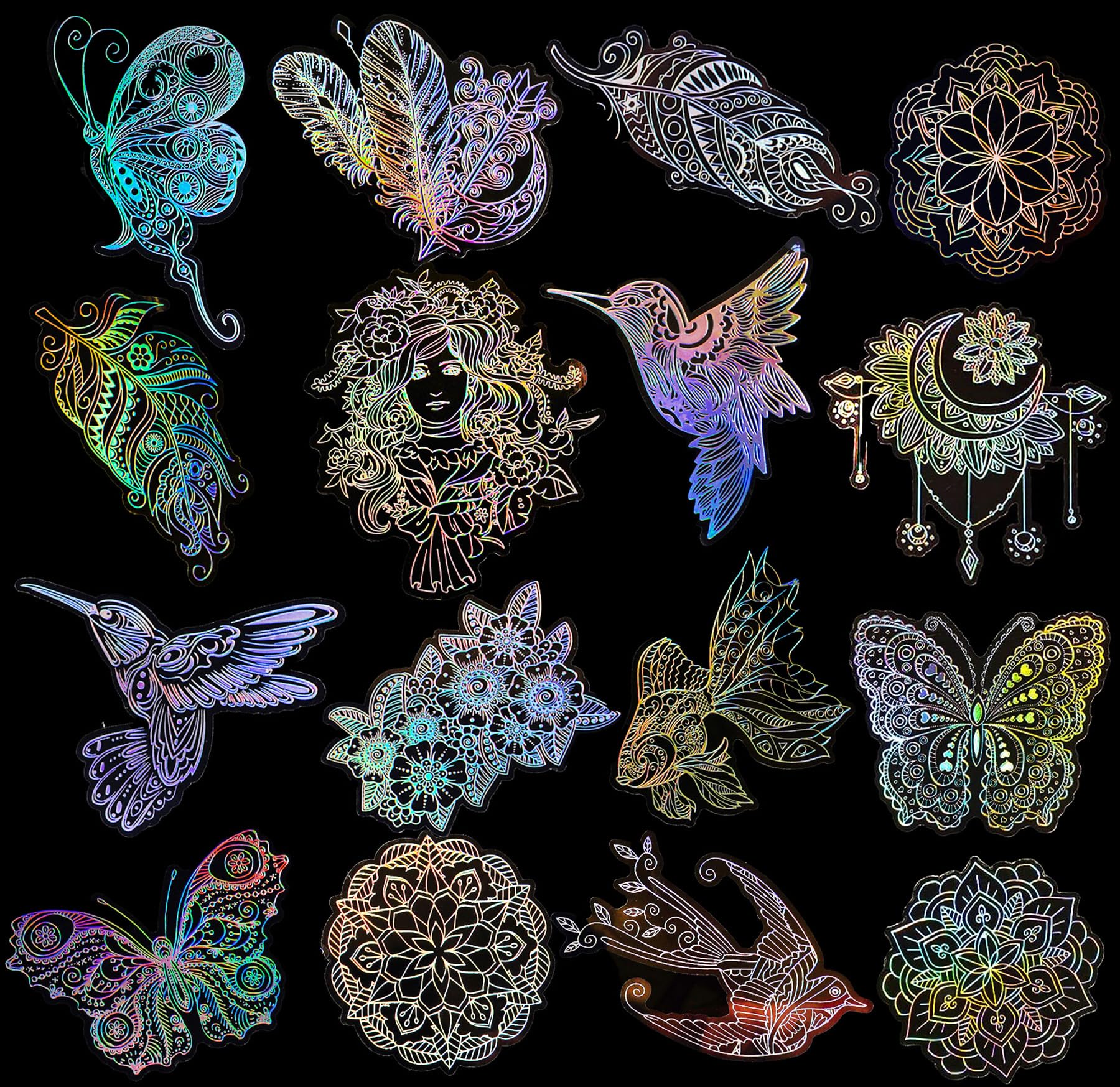 cnomg Holographic Stickers Holographic Glitter Sticker Resin Transparent Waterproof Stickers for Adults Shiny Holographic Stickers for Scrapbook Water Bottle DIY Phone Case Planner