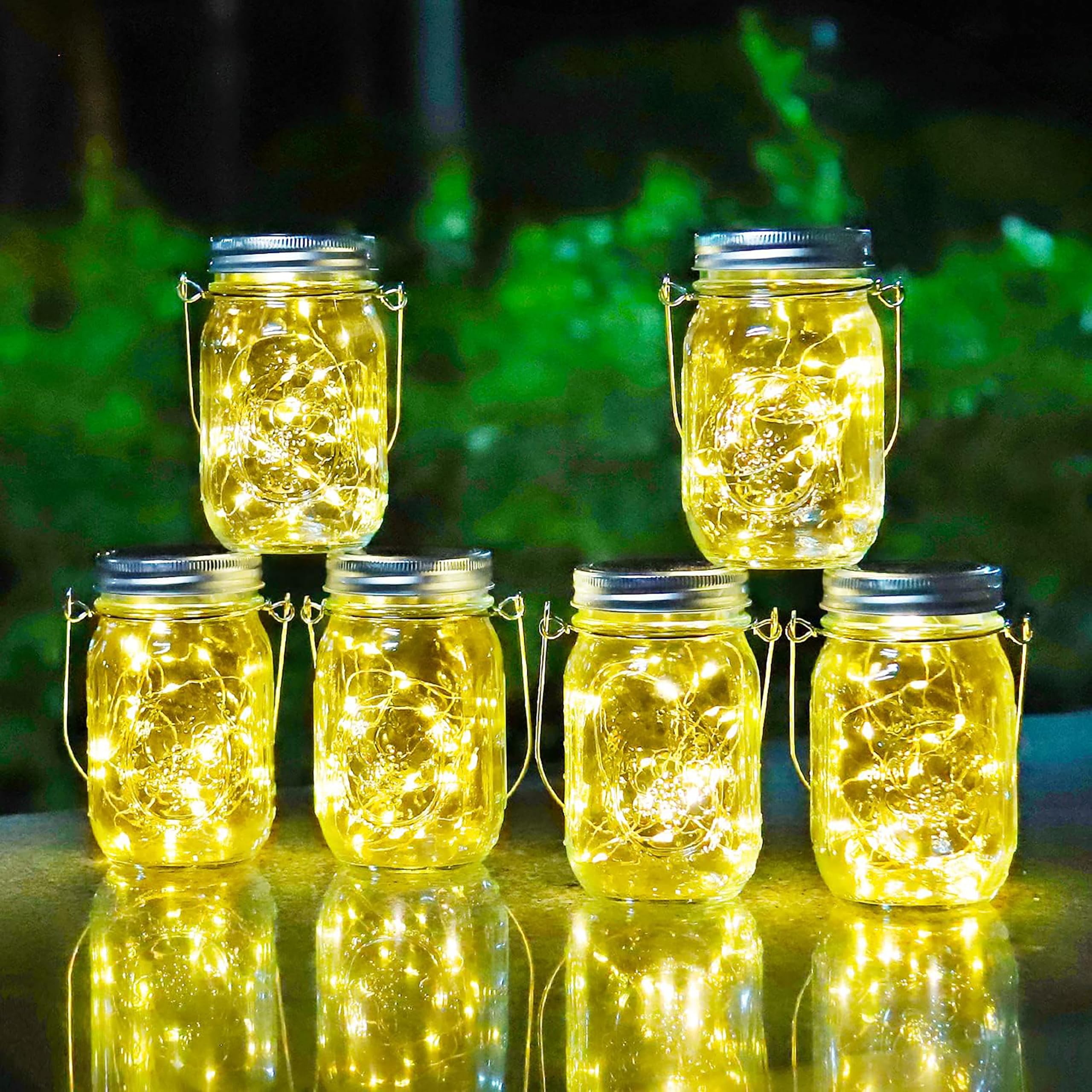 Luci Solari Esterno Giardino - 6 Pezzi 30 LED Impermeabile IP65 Lanterne Interno Esterno Luminose Giardino Terrazzo Matrimonio Natale Feste Arco Camera Decorazioni (Bianco Caldo)
