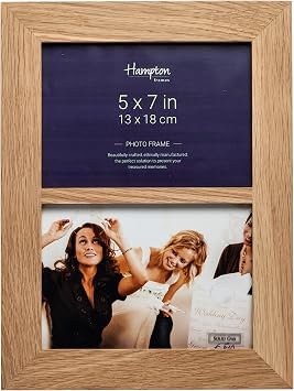 Hampton Frames | Photo Frame Double 5x7 13x18cm, Solid Oak, Natural | Wall Mount or Freestanding, Glass Aperture, Seamless Corners | Elegant Home Display